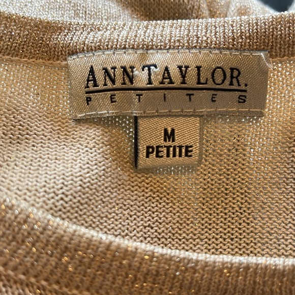 Ann Taylor Silk Blend Gold Sparkly pull over Top ribbed neck,cuffs & hem Size MP - Picture 7 of 10